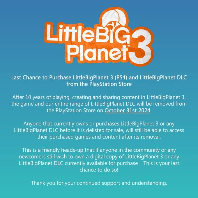 LittleBigPlanet 3 announcement on X.com