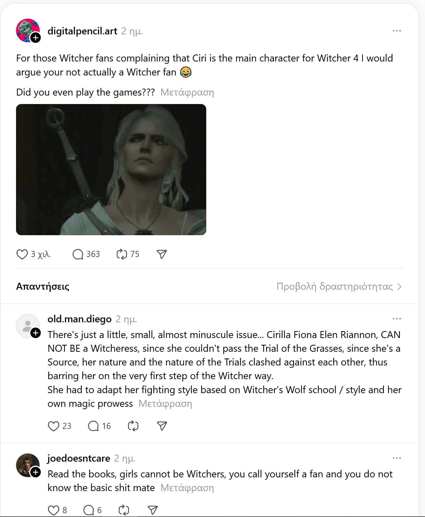 The Witcher 4 Ciri people not liking